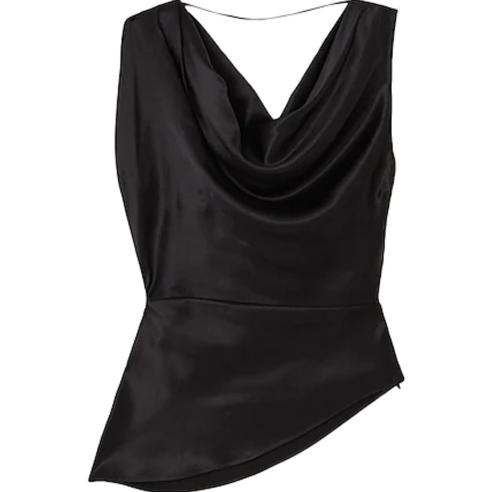 FLEUR DU MAL Black Silk Asymmetrical Blouse Top